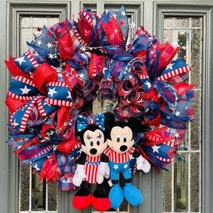 Mickey and Minnie 4th of July Wreath, Disney Inspired Front Door Wreath